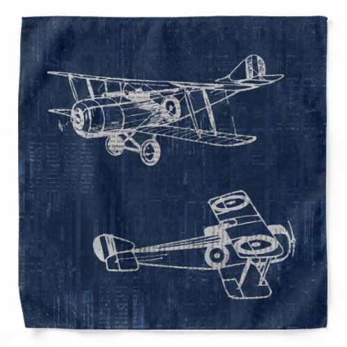 Vintage Airplane Art Newspaper Text  Script Style Bandana