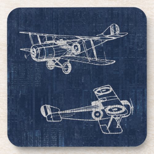 Vintage Airplane Art Newspaper Text  Script Style Beverage Coaster