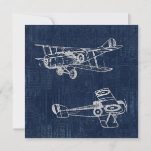 Vintage Airplane Art Newspaper Text & Script Style Card