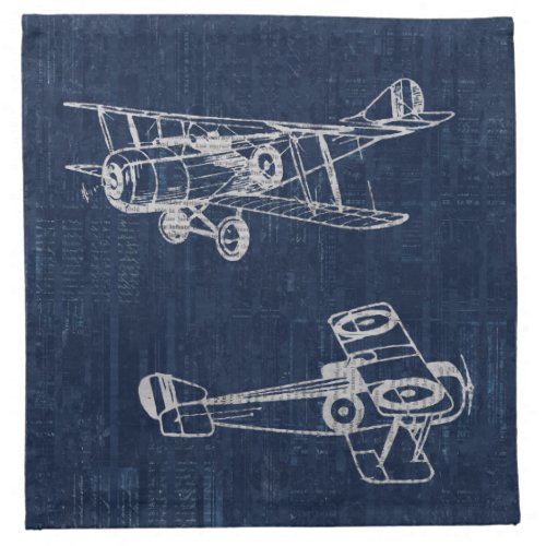 Vintage Airplane Art Newspaper Text  Script Style Cloth Napkin