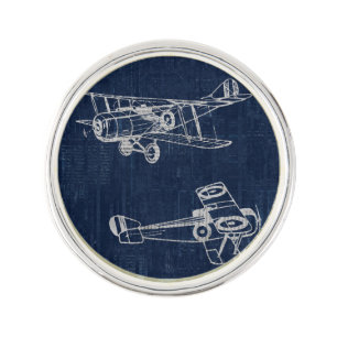 Vintage Airplane Art Newspaper Text & Script Style Lapel Pin