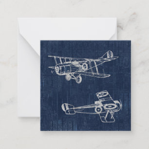 Vintage Airplane Art Newspaper Text & Script Style Note Card