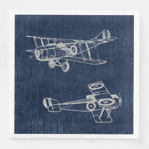 Vintage Airplane Art Newspaper Text & Script Style Paper Dinner Napkins