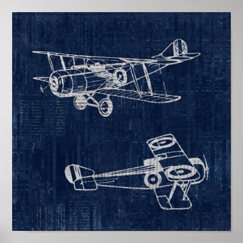 Vintage Airplane Art Newspaper Text  Script Style Poster