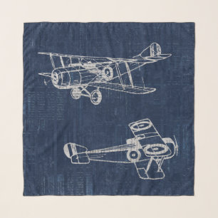 Vintage Airplane Art Newspaper Text & Script Style Scarf