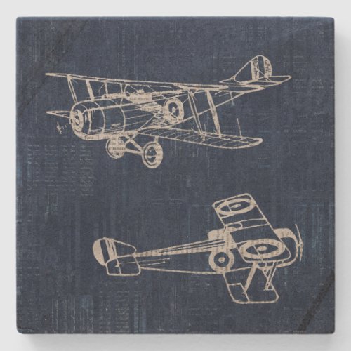 Vintage Airplane Art Newspaper Text  Script Style Stone Coaster