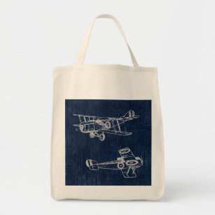 Vintage Airplane Art Newspaper Text & Script Style Tote Bag
