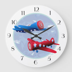 Vintage Airplane Aviator Airforce Airshow Large Clock