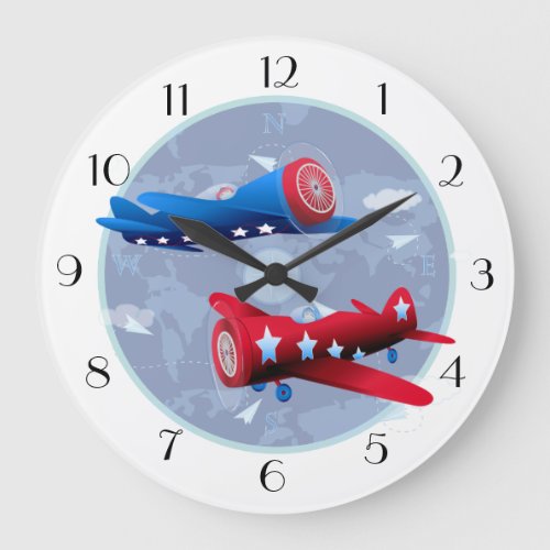 Vintage Airplane Aviator Airforce Airshow Large Clock