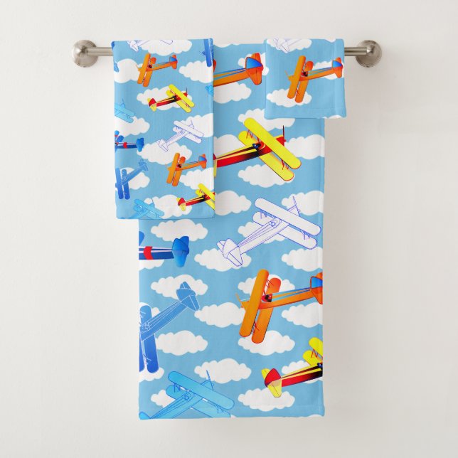 Vintage Airplane Aviator Aviation Airforce Pilot Bath Towel Set (Insitu)