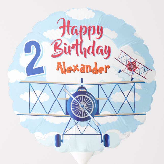 Vintage Airplane Aviator Kids Birthday Balloon (Front)