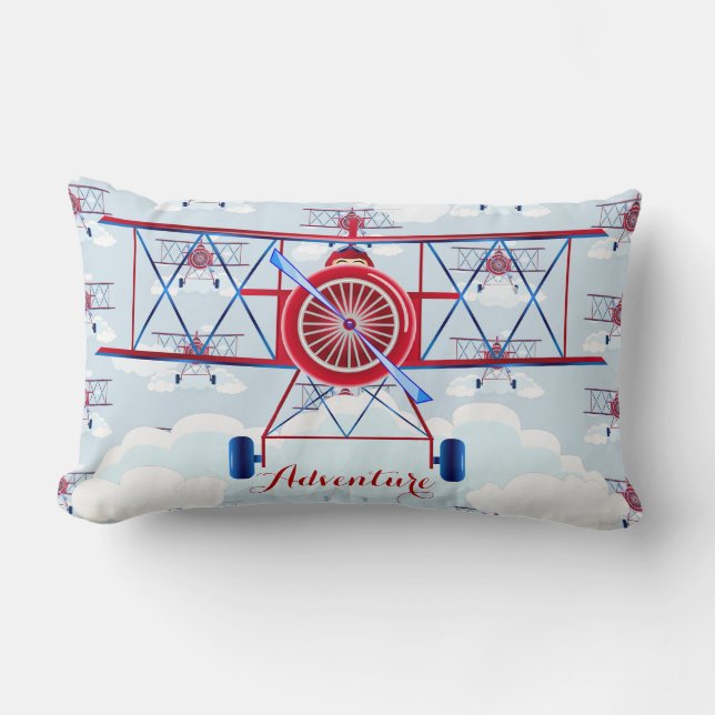 Vintage Airplane Aviator Travel Adventure Lumbar Pillow (Front)