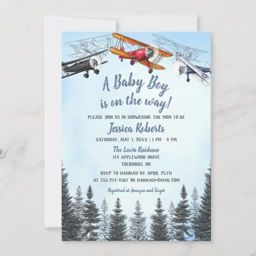 Vintage Airplane Baby Boy Baby Shower Invitation