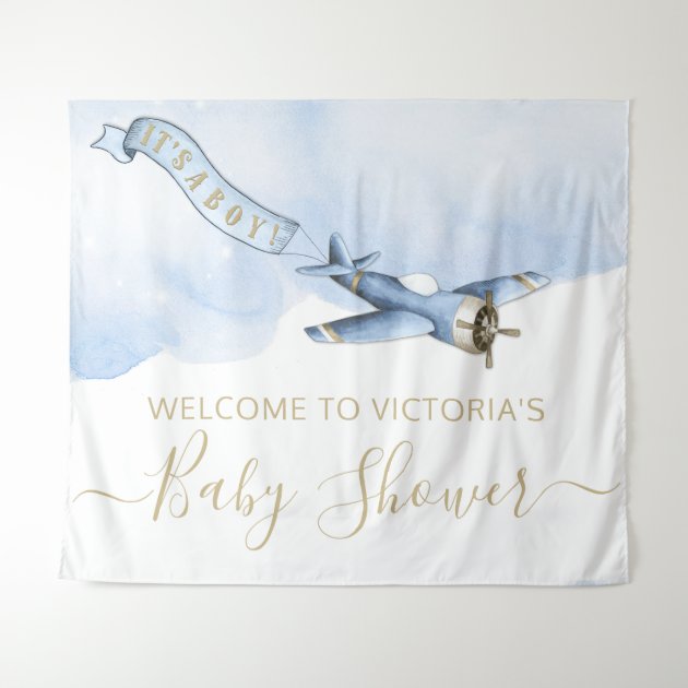 Airplane baby hot sale shower backdrop