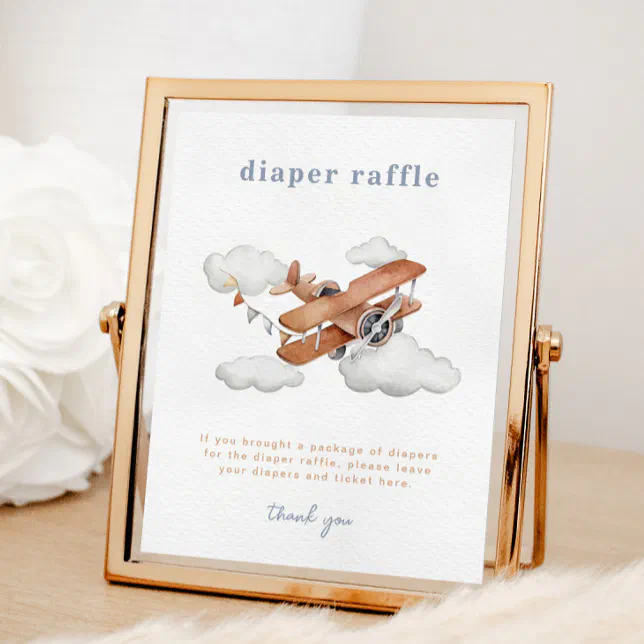 Vintage Airplane Baby Shower Diaper Raffle Sign | Zazzle