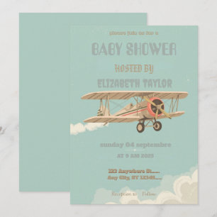 Vintage Airplane baby shower Invitation