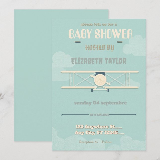 Vintage Airplane baby shower Invitation (Front/Back)