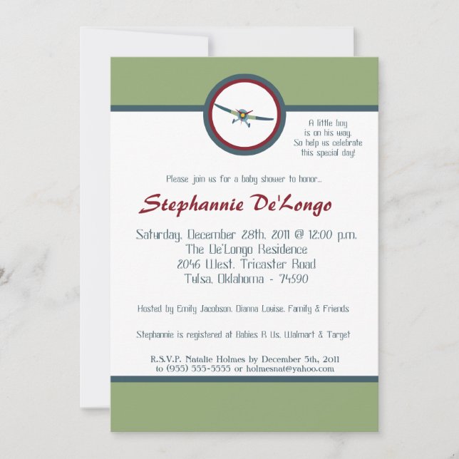 Vintage Airplane Baby Shower Invitation (Front)