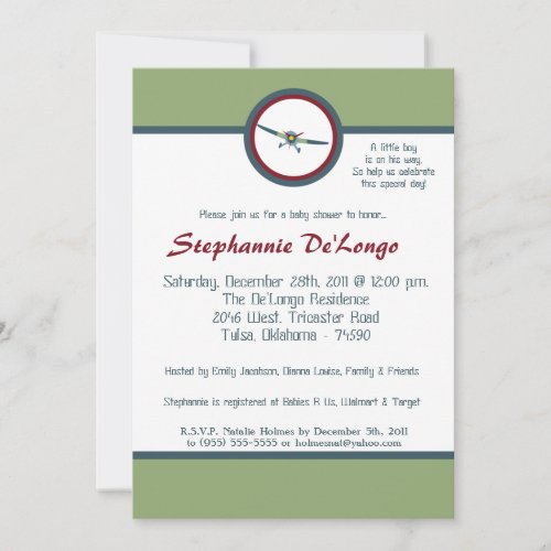Vintage Airplane Baby Shower Invitation