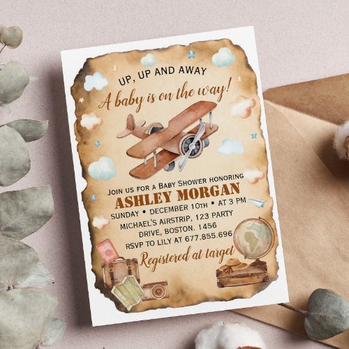 Vintage Airplane Baby Shower Invitation