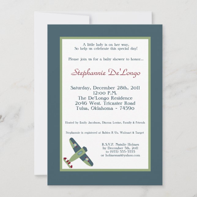 Vintage Airplane Baby Shower Invitation (Front)