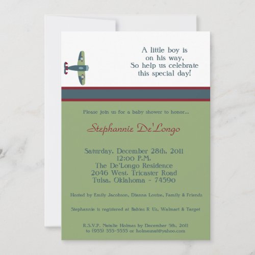 Vintage Airplane Baby Shower Invitation