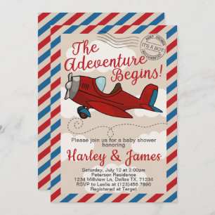 Vintage Airplane Baby Shower Invitation Invite