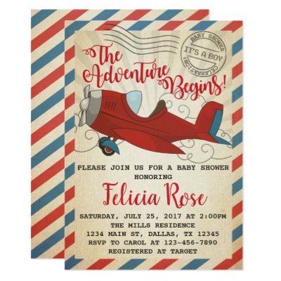blue airplane baby shower invitation zazzle com