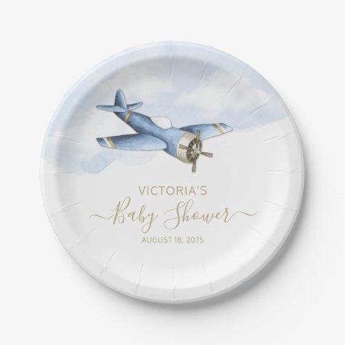 Vintage Airplane Baby Shower Paper Plates