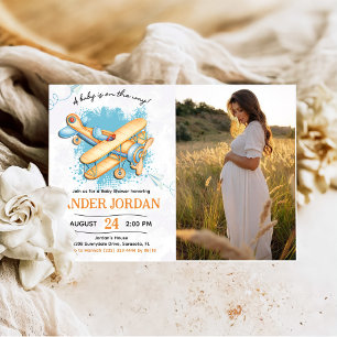Vintage Airplane Baby Shower Party Photo Invitation