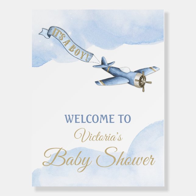Vintage Airplane Baby Shower Welcome Sign (Front)
