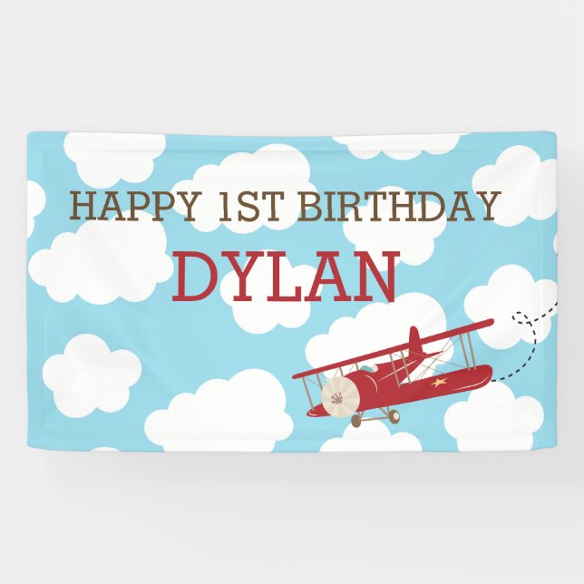 Vintage Airplane Backdrop / Banner (Blue & Red) (Horizontal)