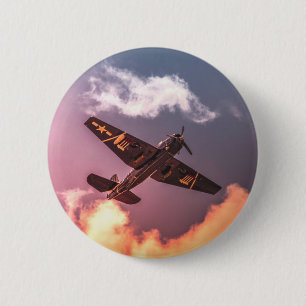 Vintage Airplane Beautiful Sky Button