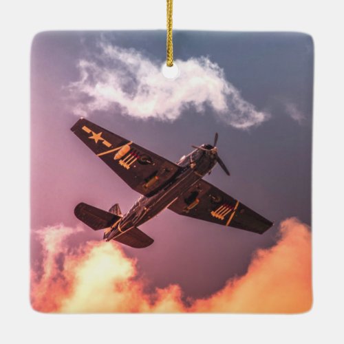 Vintage Airplane Beautiful Sky Ceramic Ornament