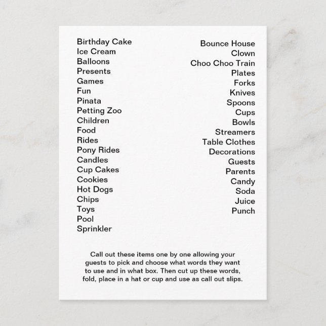 Vintage Airplane Bingo Card Call Out Words (Front)