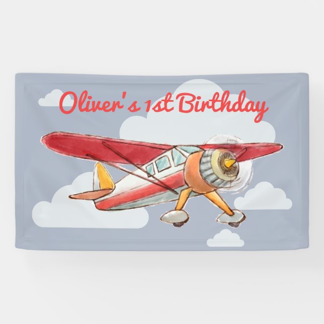 Vintage Airplane Birthday Banner (Horizontal)