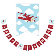 Retro Red Airplane Personalized Boy Birthday Water Bottle Labels 