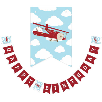 Vintage Airplane Birthday Bunting Flags Banner Red by CallaChic at Zazzle