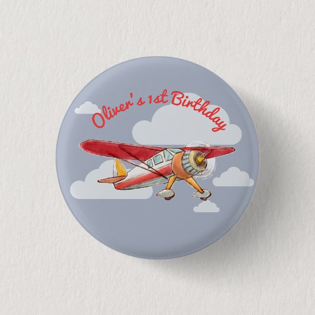 Vintage Airplane Birthday Button (Front)