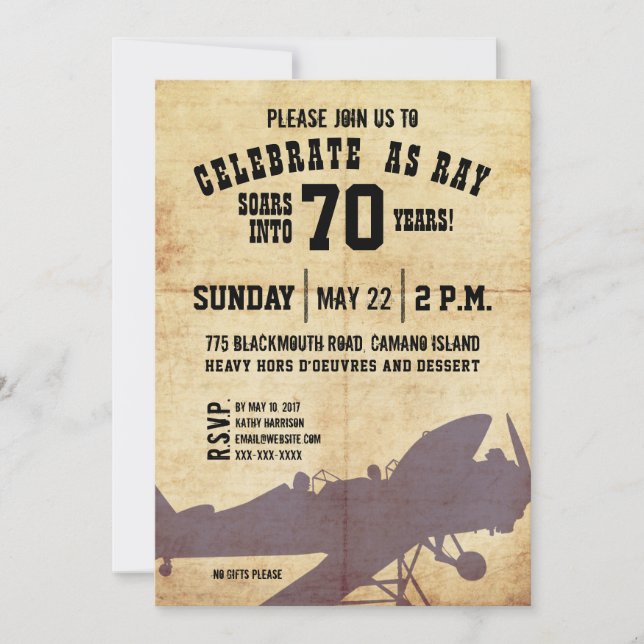 Vintage Airplane Birthday Invite (Front)