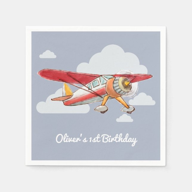 Vintage Airplane Birthday Napkins (Front)