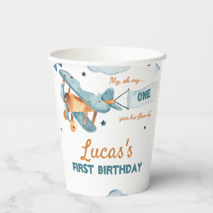 Vintage Airplane Birthday Paper Cups