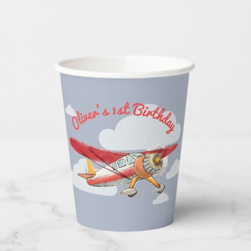 Vintage Airplane Birthday Paper Cups