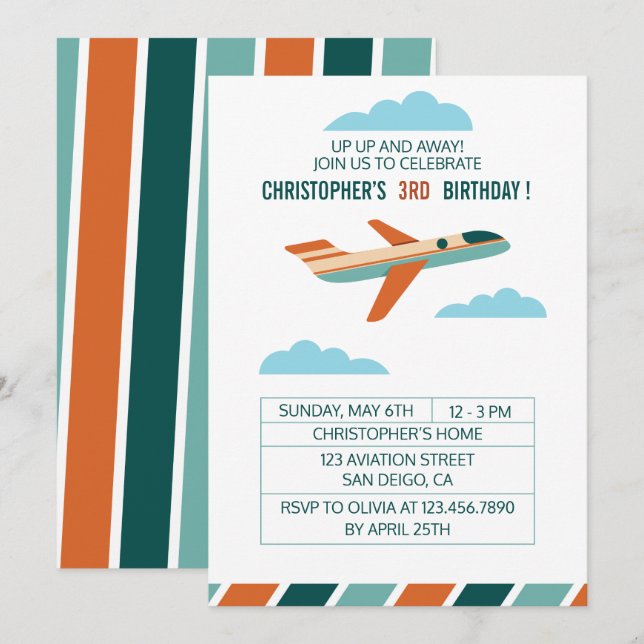 Vintage Airplane Birthday Party/Aeroplane Party Invitation (Front/Back)