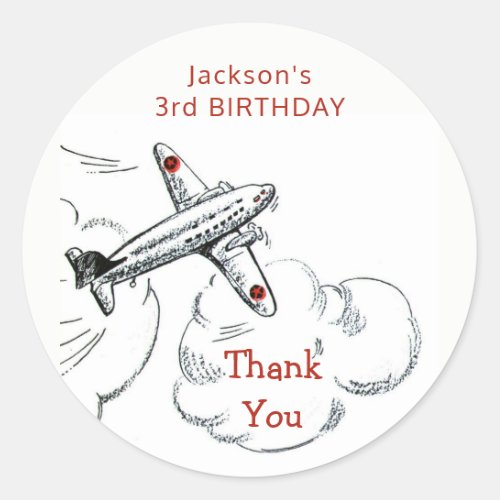 Vintage Airplane Birthday Party Favor Thank You Classic Round Sticker