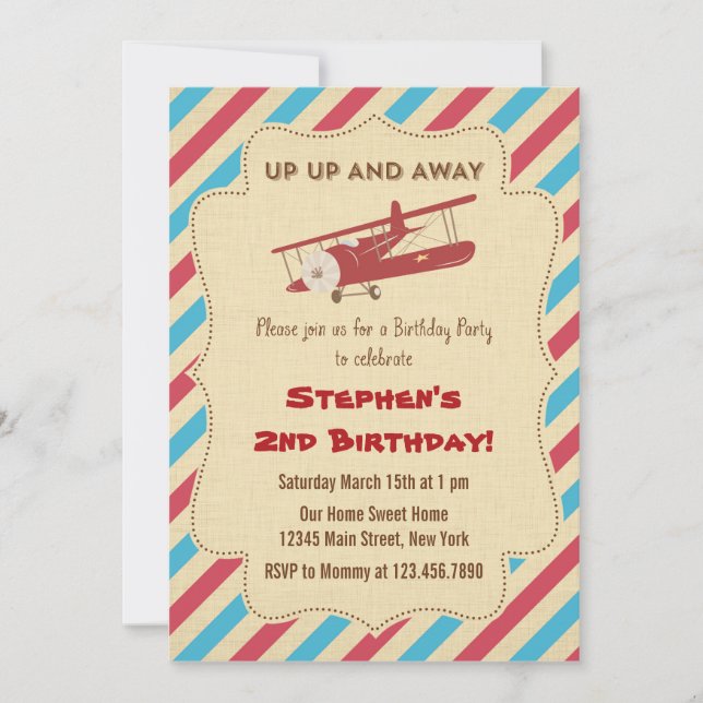 Vintage Airplane Birthday Party Invitation (Front)