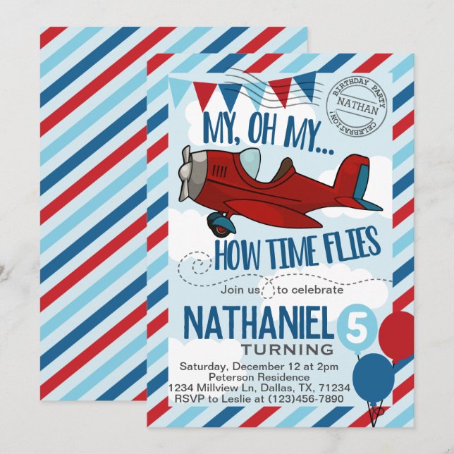 Vintage Airplane Birthday Party Invitation Invite (Front/Back)