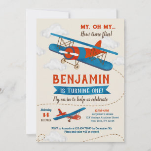 Vintage Airplane Birthday Party Invitations