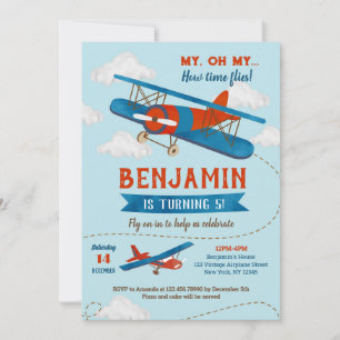 Vintage Airplane Birthday Party Invitations