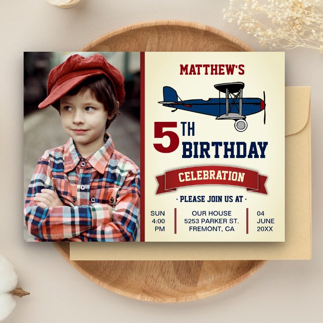 Vintage Airplane Birthday Party Photo Invitation (Creator Uploaded)